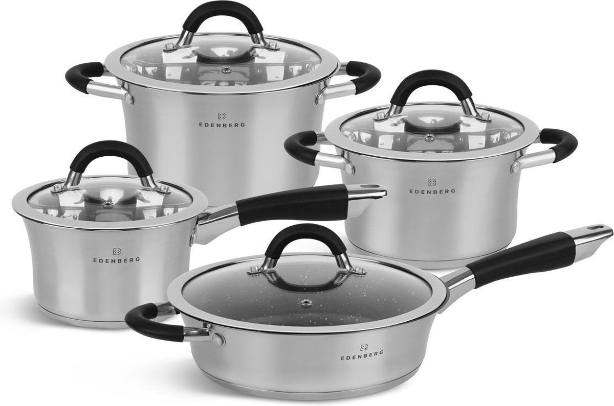 Edënbërg Classic Line - Luxe Pannenset - RVS - 8 delig - Sandwichbodem