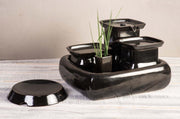 Miaustore grote keramische fontein set - drinkfonteinen - voerbak - drinkbak - kattengras - zwart - 3