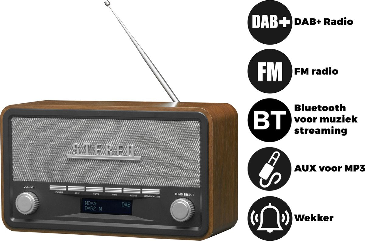Denver DAB-18 - Retro DAB+ radio met Bluetooth - Hout