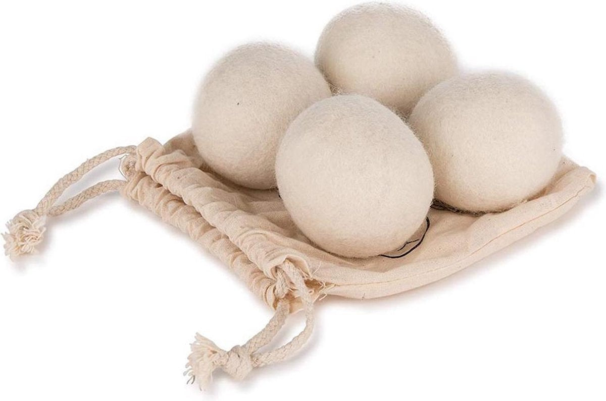 LaundrySpecialist® NATUURLIJKE WOLLEN DROGERBALLEN - set van 4 stuks - herbruikbare droogballen van schapenwol voor een snellere droogtijd. 100% wol en 100% milieuvriendelijk
