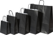Draagtassen Papier Zwart 22+10x31cm Kraft Papier 90 grams (50 stuks)