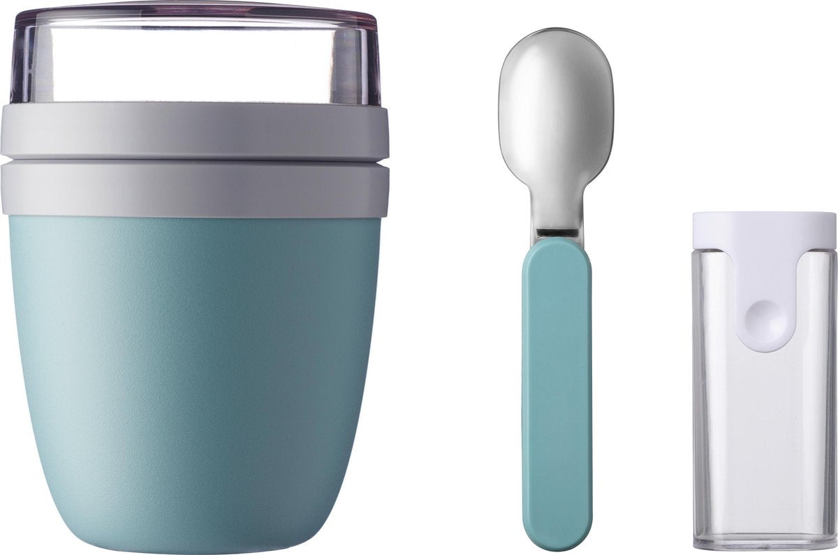 Mepal - Lunchpot + vouwlepel Ellipse - Nordic green - Yoghurtbeker met lepel - Muesli beker to go - Geschikt voor vriezer