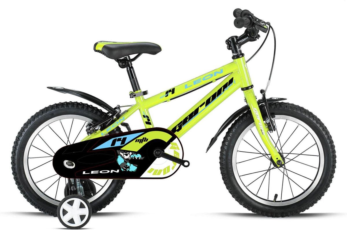 LEON BOYS 14 INCH MET ZIJWIELEN RED BLUE