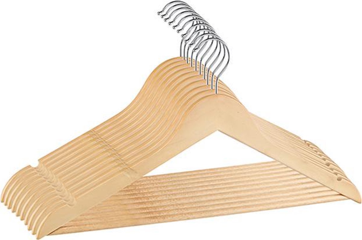 Houten Kledinghangers set van 10 stuks – Premium kwaliteit kledinghangers – Met schouderinkepingen en antislip broekhouder