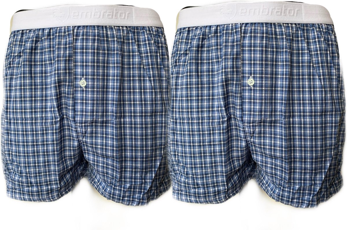 Embrator 2-stuks mannen Boxershort geruit blauw/wit 3XL