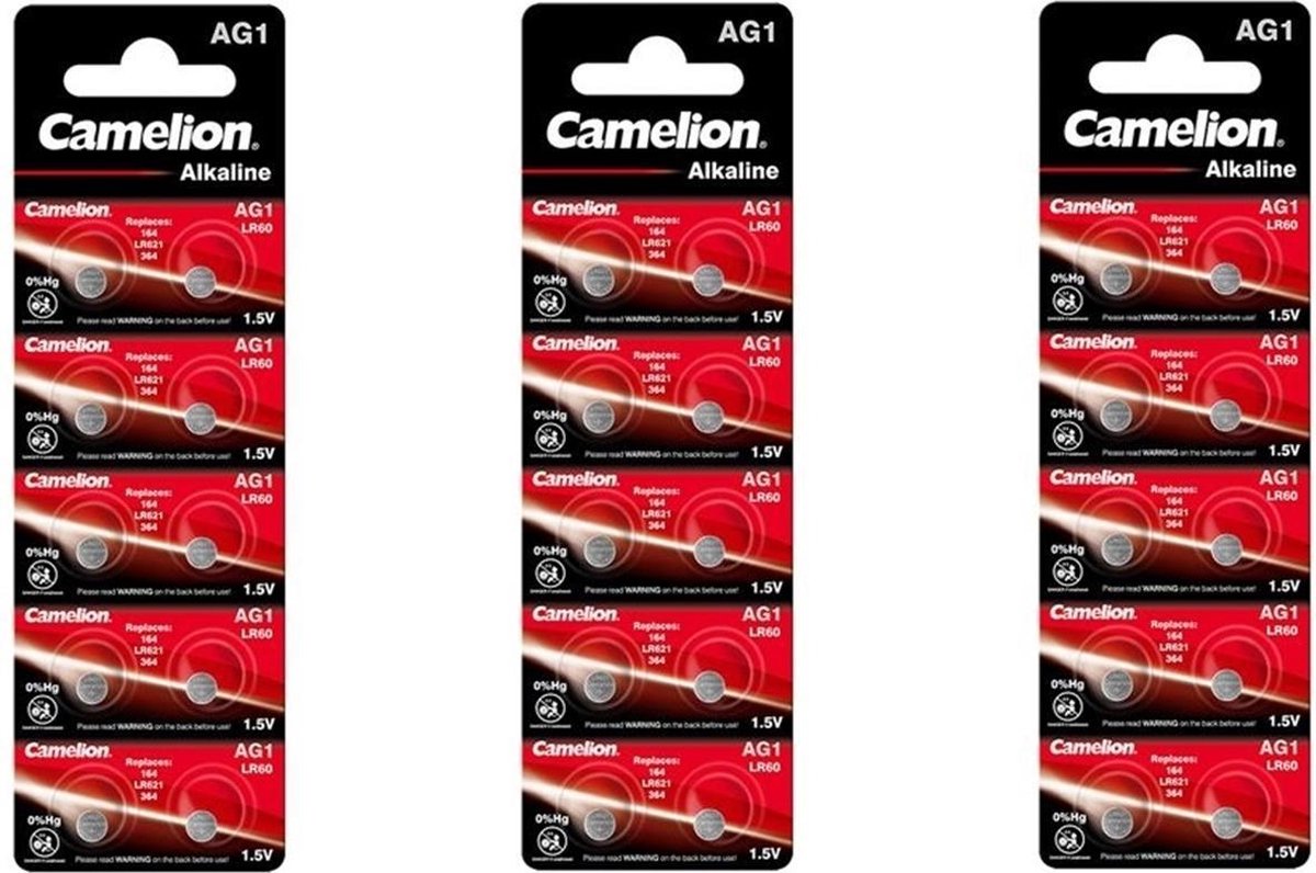 Camelion AG1 LR60 SR60 /364 1.5V knoopcel batterij - 30 Stuks (3 Blisters a 10St)