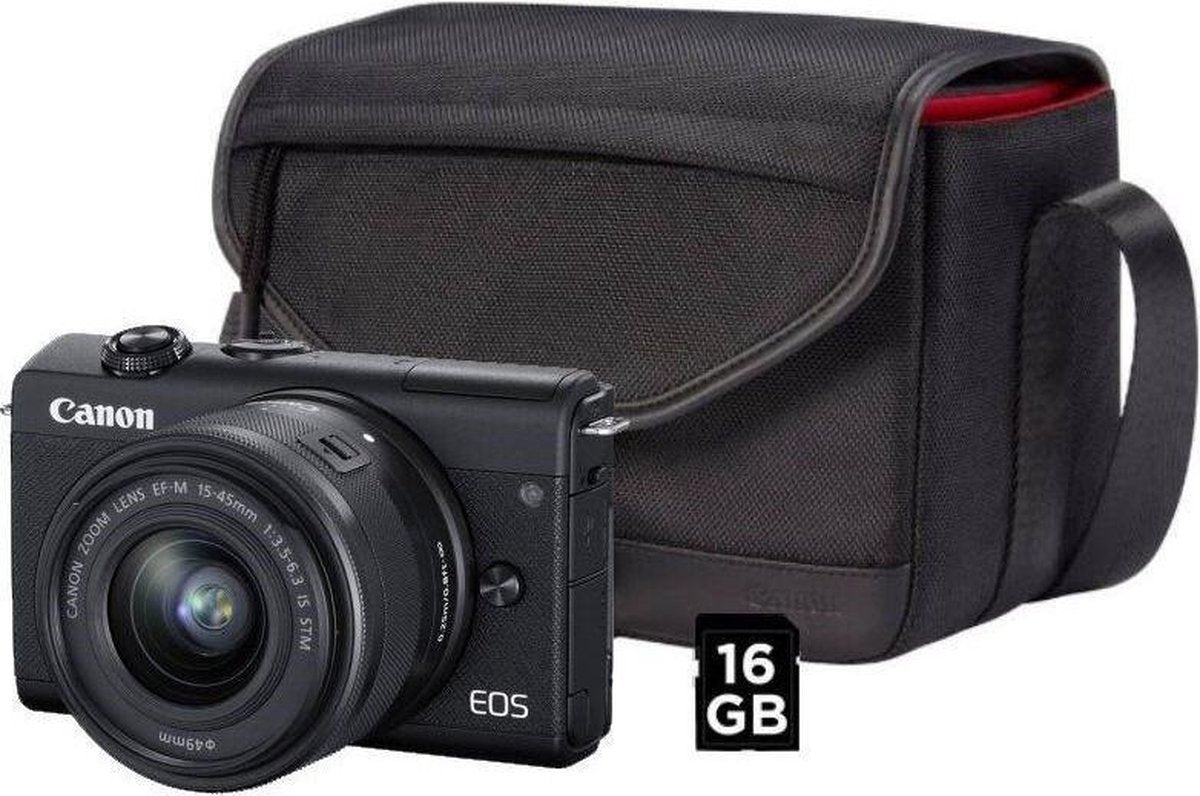 Canon EOS M200 + 15-45mm IS STM - Zwart - Inclusief Cameratas + SD-kaart