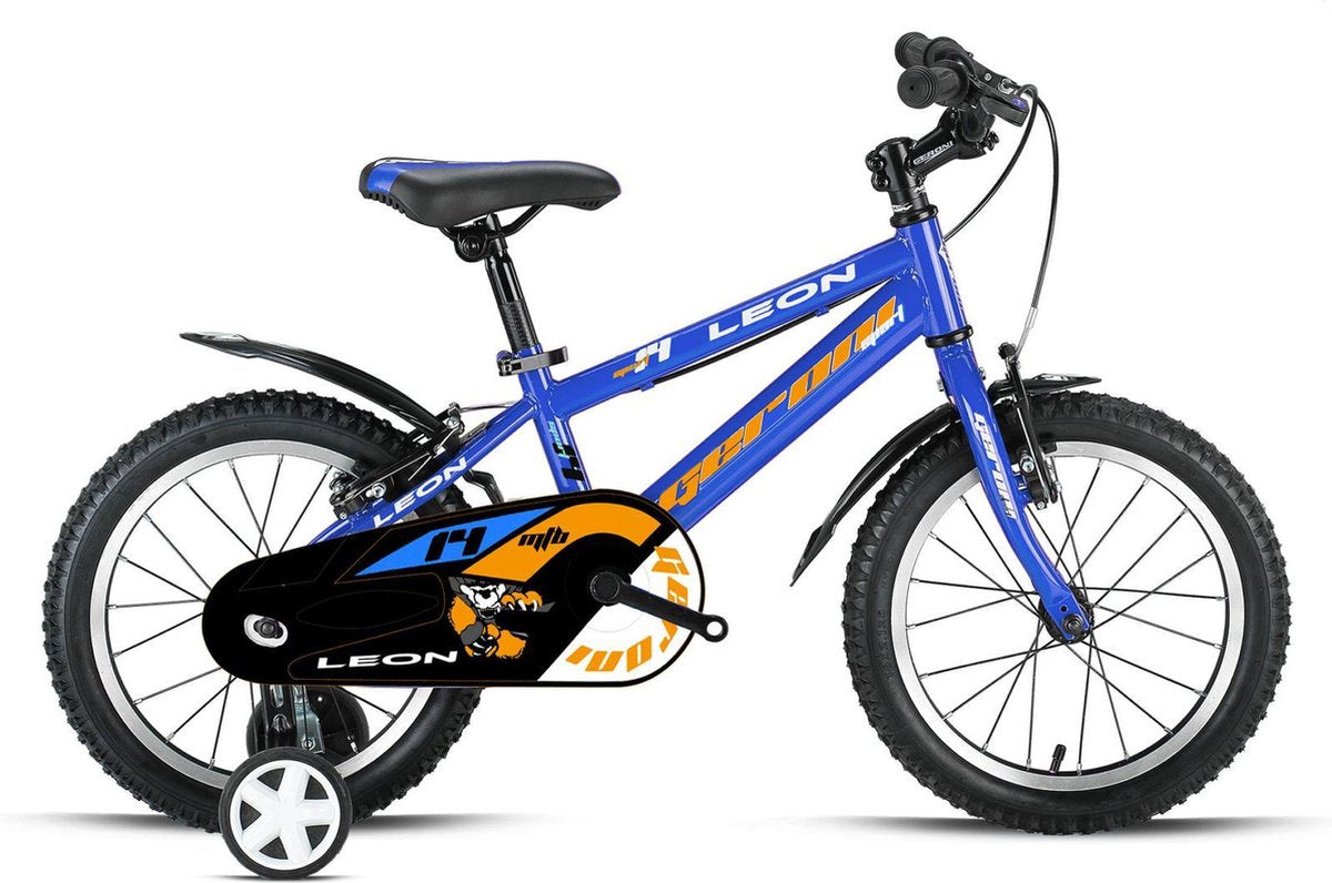 LEON BOYS 14 INCH MET ZIJWIELEN BLUE ORANGE