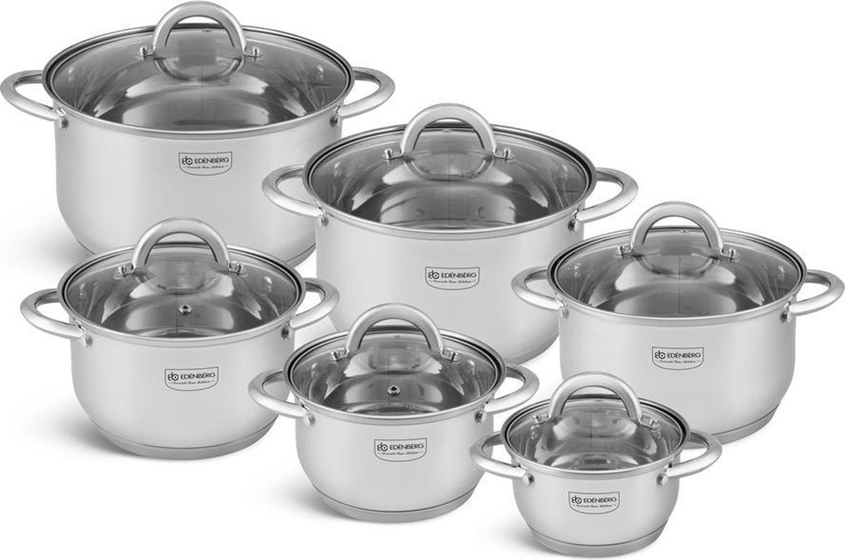 Edënbërg Classic Line - RVS Luxe Pannenset 12 delig - Voorzien Van 5-Laags Bodem