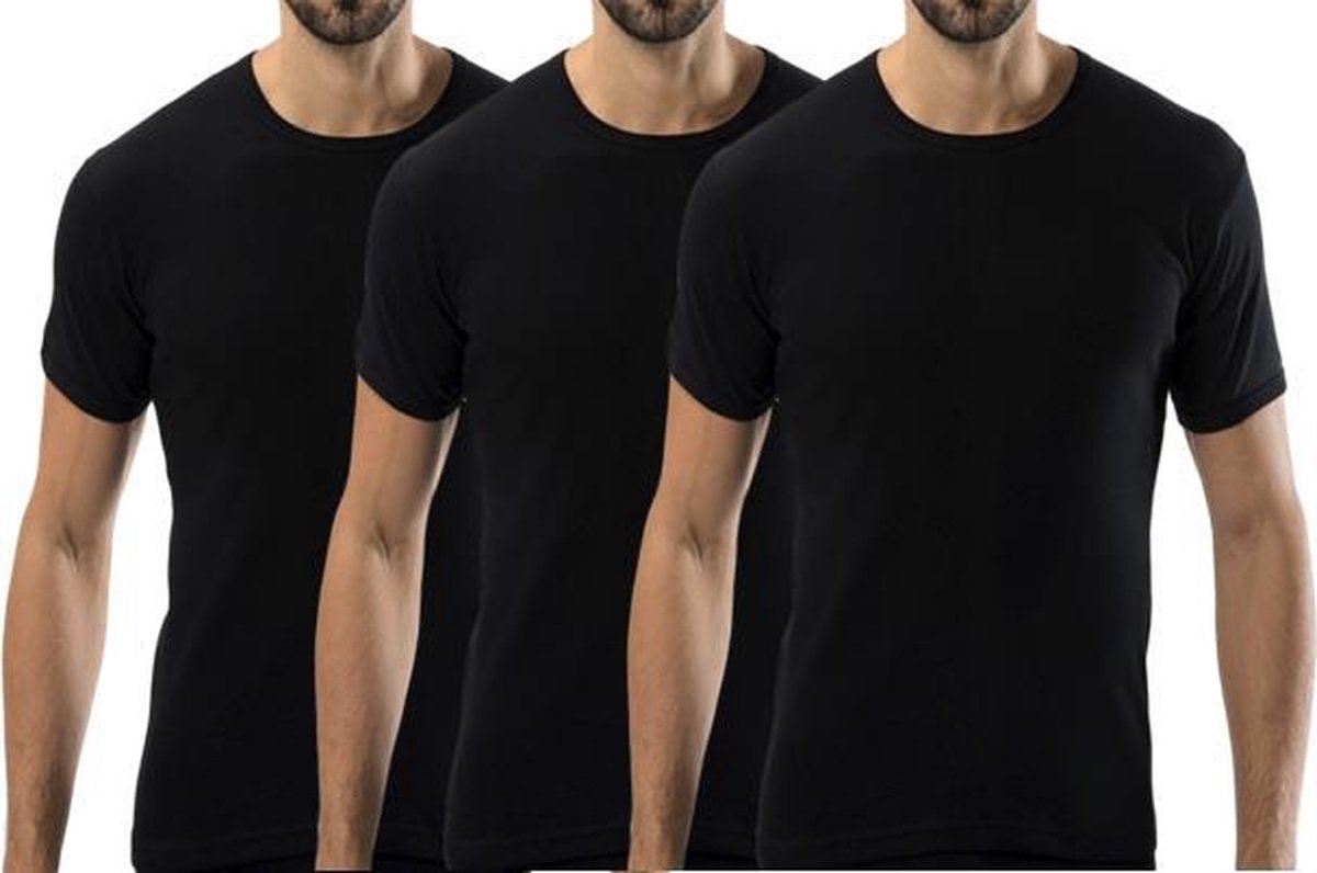 3 stuks Bonanza Basic T-shirt - O-neck - 100% katoen - Zwart - Maat M