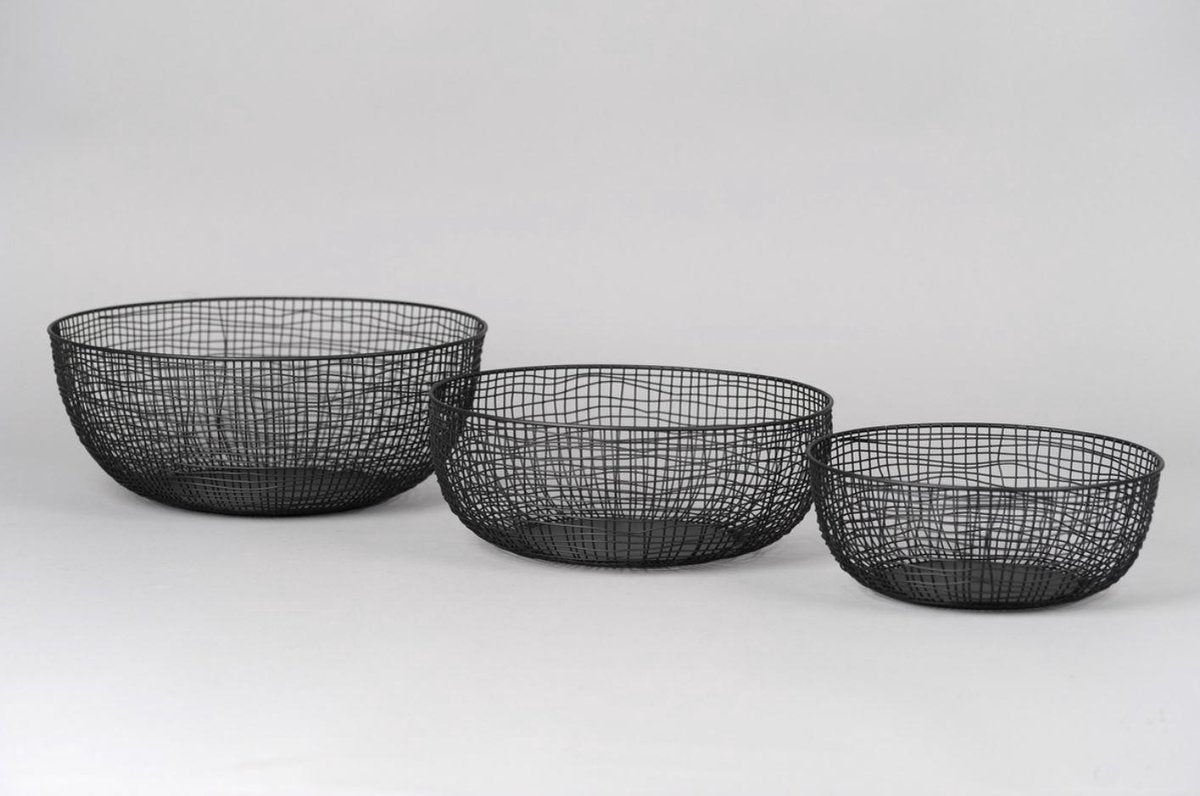 Rasteli Mand-Korf Metaal Zwart D 35 cm H 13.5 cm (mand links op de foto)