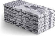 Seashell Oerhollands Theedoeken Set - 6 Theedoeken - Grijs boerderij patroon - 65x65cm