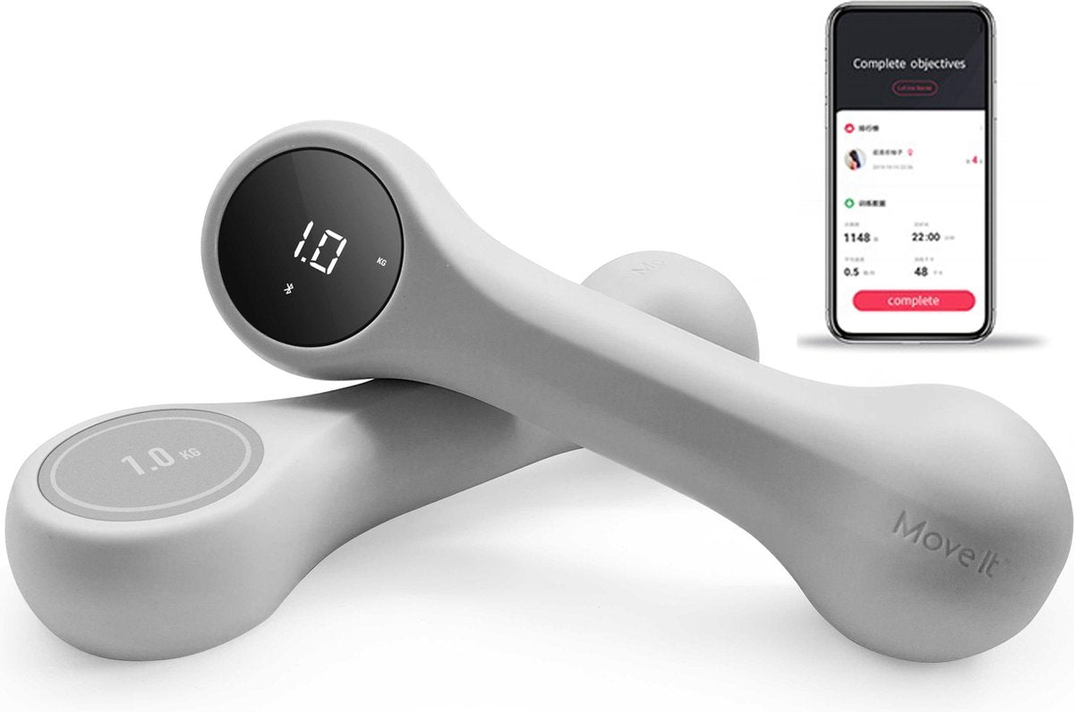 Dumbells -  Smart Dumbells met Mobiele App – Gewichten – Geschikt Android & IOS - Professionele Training Begeleiding – Grijs 1