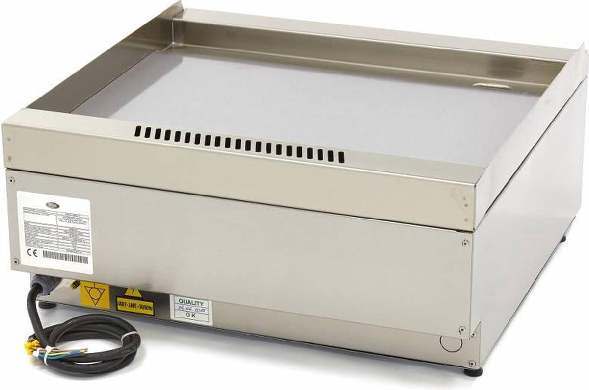 Grillplaat Glad 60 x 60 cm - 400V - RVS - Lekbak -Thermostaat tot 300 Graden - Professionele Elektrische Bakplaat - Maxima
