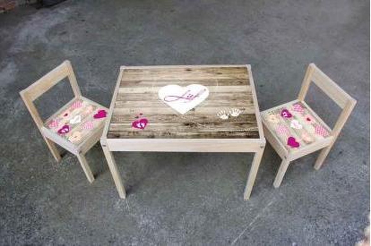 Kinder meubel Houten set steigerhout print met hartjes