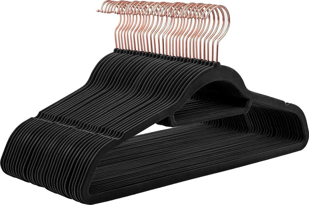 Nancy's Fluwelen Kleerhanger Set - 30 Stuks - 45 cm - Anti-slip - Broekhanger - Kledinghanger - Zwart Roségoud