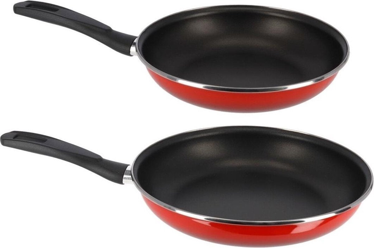 2x formaten koekenpannen set rood Merida - 28 en 32 cm diameter - Braadpannen/bakpannen