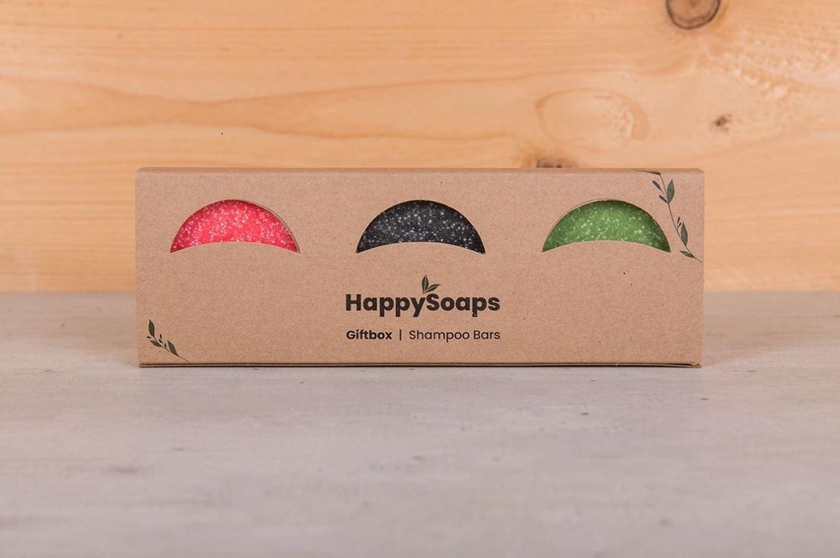 HappySoaps Giftbox Man - 3 shampoo bars (FOR MEN Houtgeur - Kaneel - Lavendel)