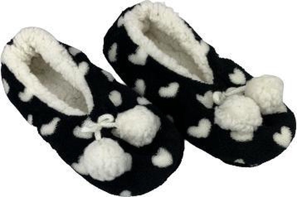 Pantoffel laag model hartjesprint balletjes - Zwart / Wit - Maat 34 / 36