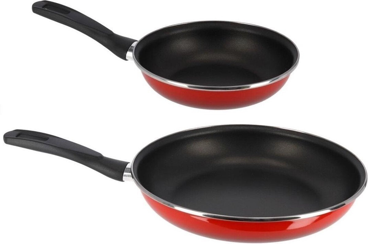 2x formaten koekenpannen set rood Merida - 26 en 32 cm diameter - Braadpannen/bakpannen