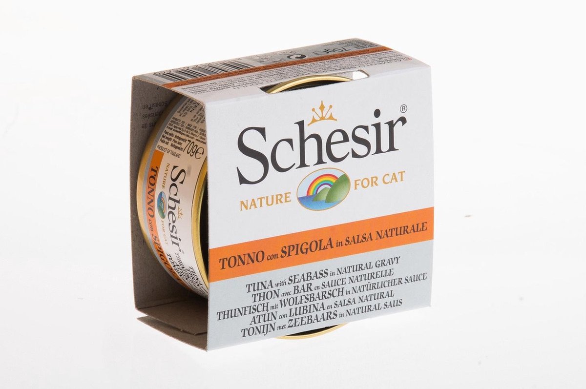 Schesir Tonijn & Zeebrasem in Natuurlijke Saus - Kat - Natvoer - 14 x 70 gr