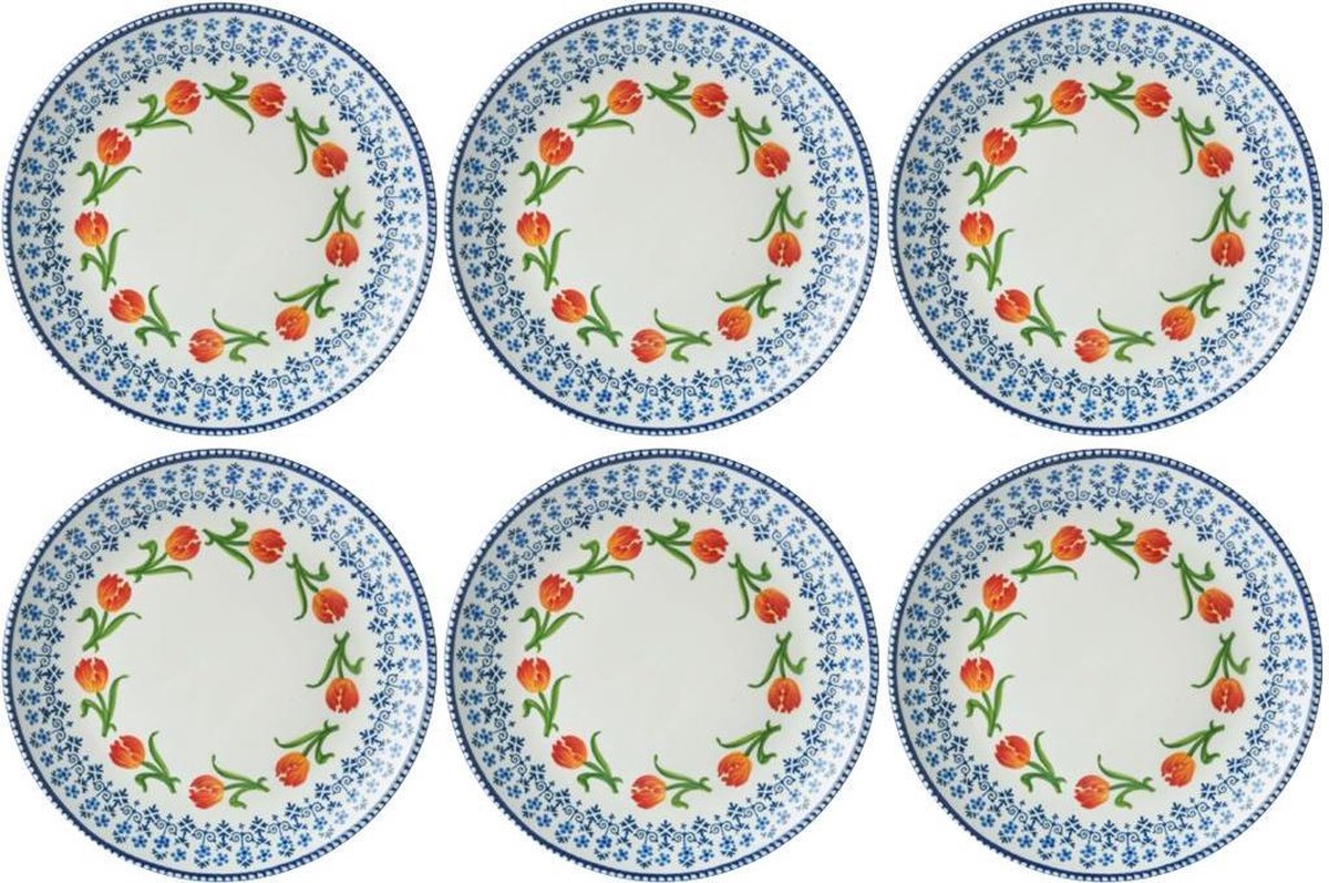 Dinerborden Ø 26 cm - set van 6 - serviesset 6 persoons - Delfts blauw - tulp - borden servies - Heinen Delfts blauw - borden set