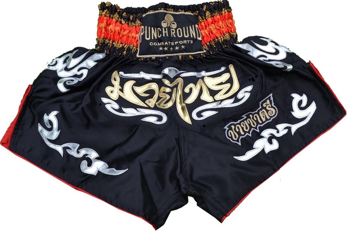 Punch Round Muay Thai Shorts kickbokshort MT10 Zwart M = Jeans Maat 32