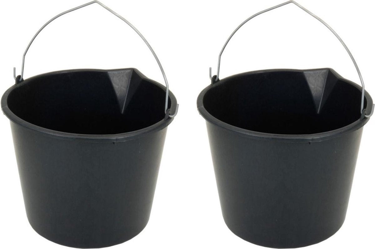 Voordeelpakket van 5x stuks stevige zwarte huishoud emmers 12 liter met tuit