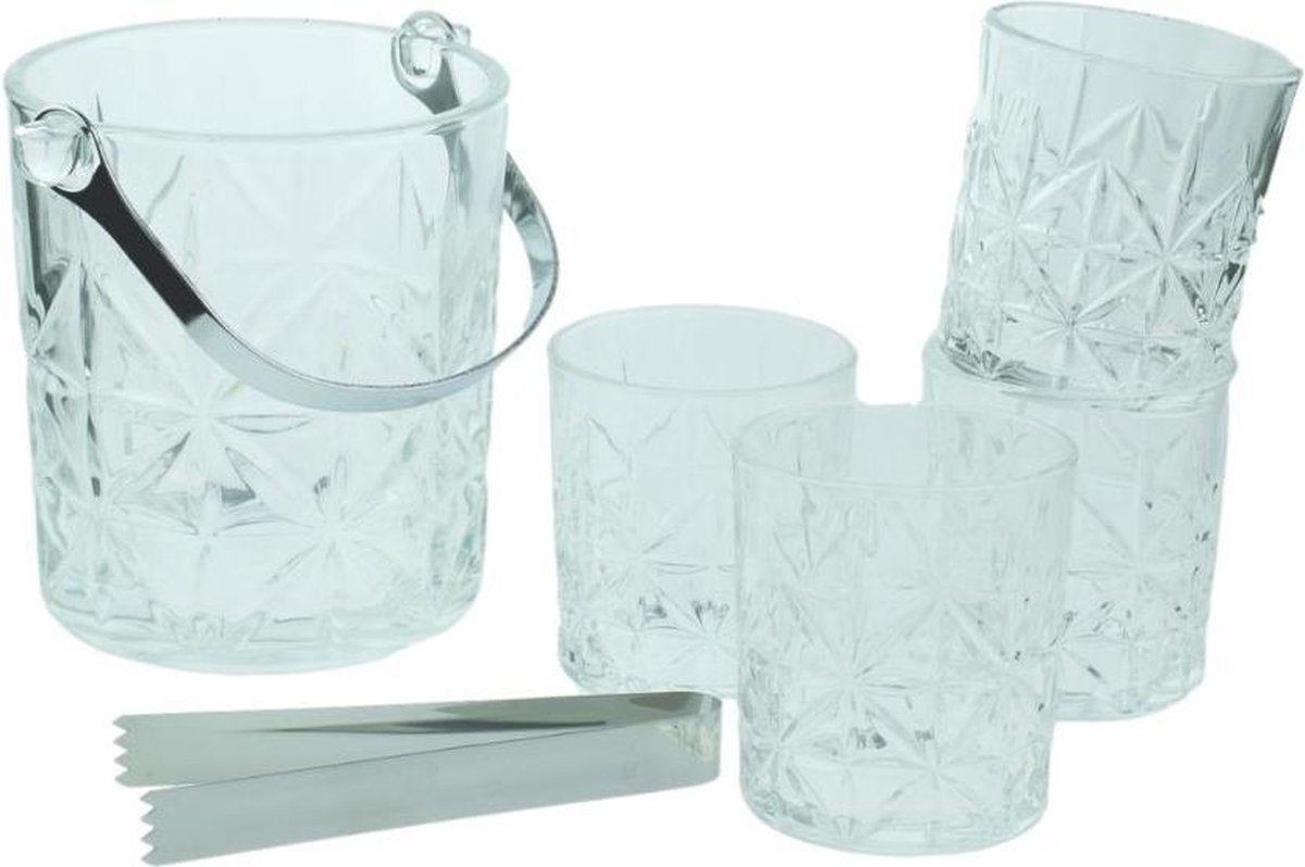 Orange85 Whiskey Set - Met IJsemmer en 4 Glazen - Kristal Look - Sierlijk - Whisky - Tang