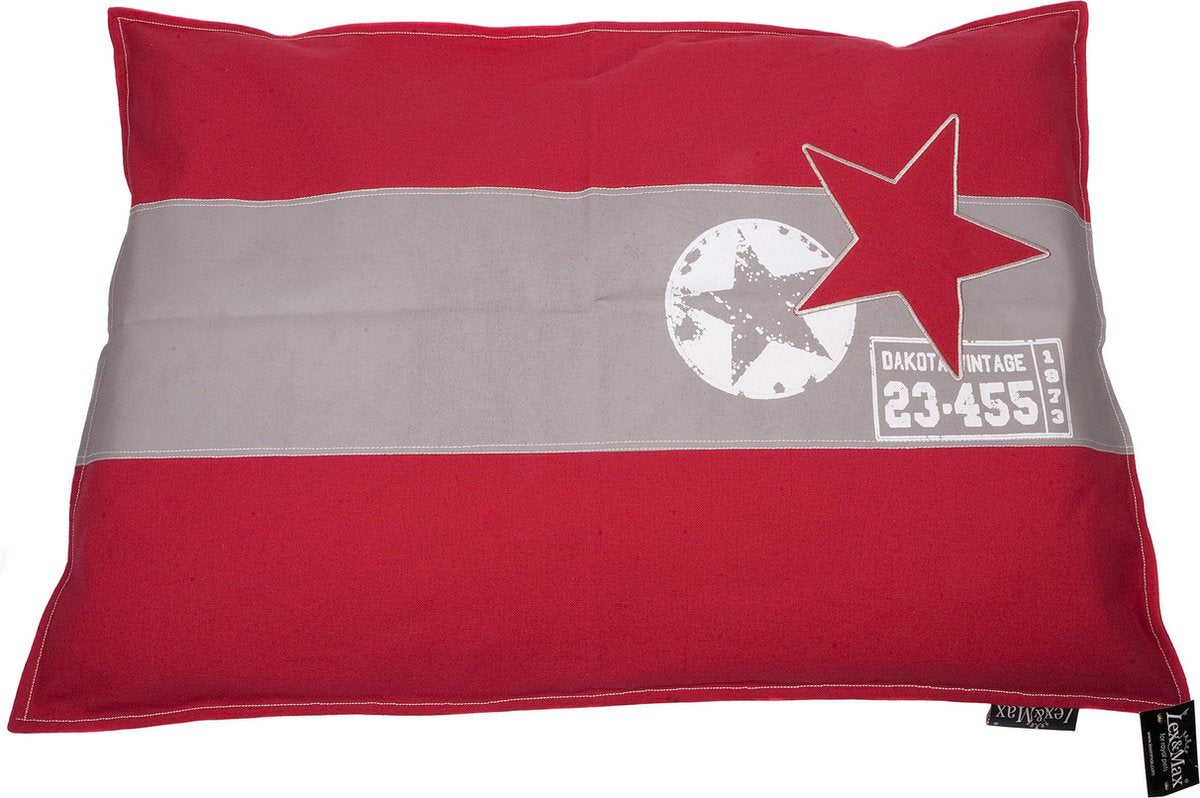 Lex & Max Band Ster - Losse hoes voor hondenkussen - Rechthoek - Rood - 100x70cm