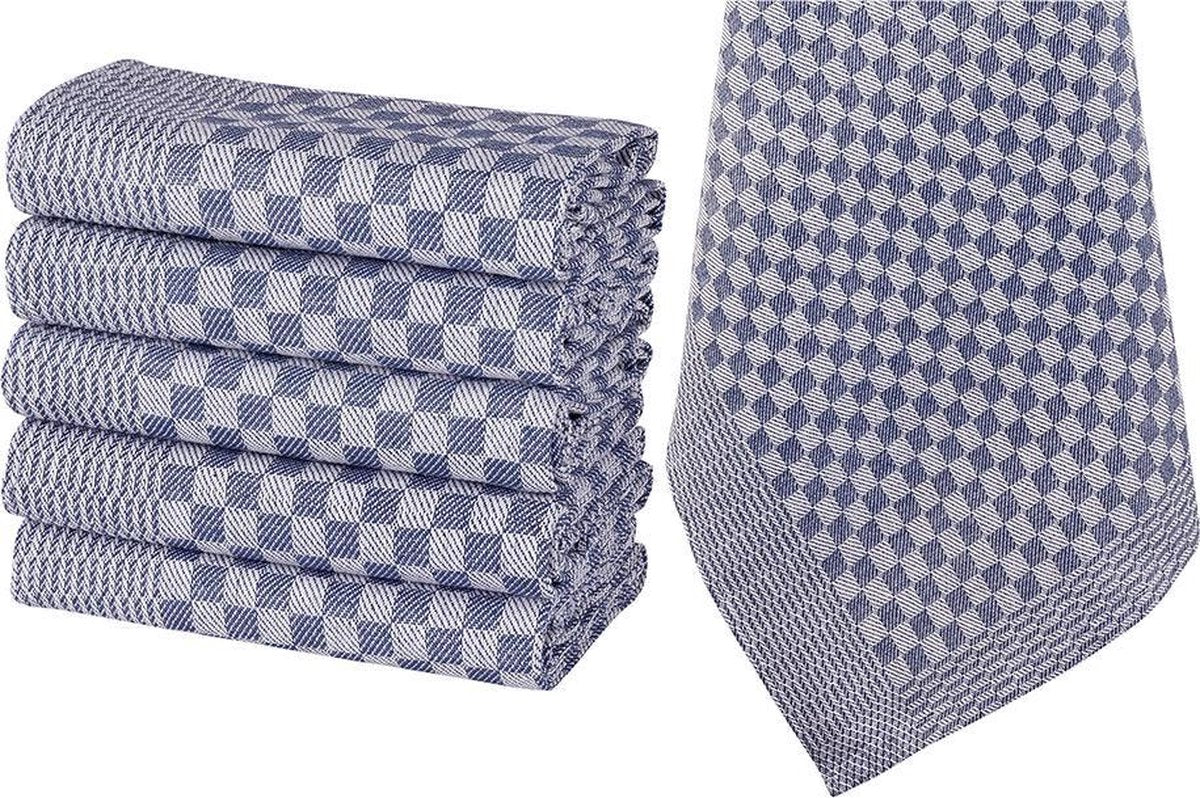 Homéé® Blokdoeken Theedoeken Grubentücher | Geschirrtücher blauw / wit - 52x72 cm - set van 6 stuks