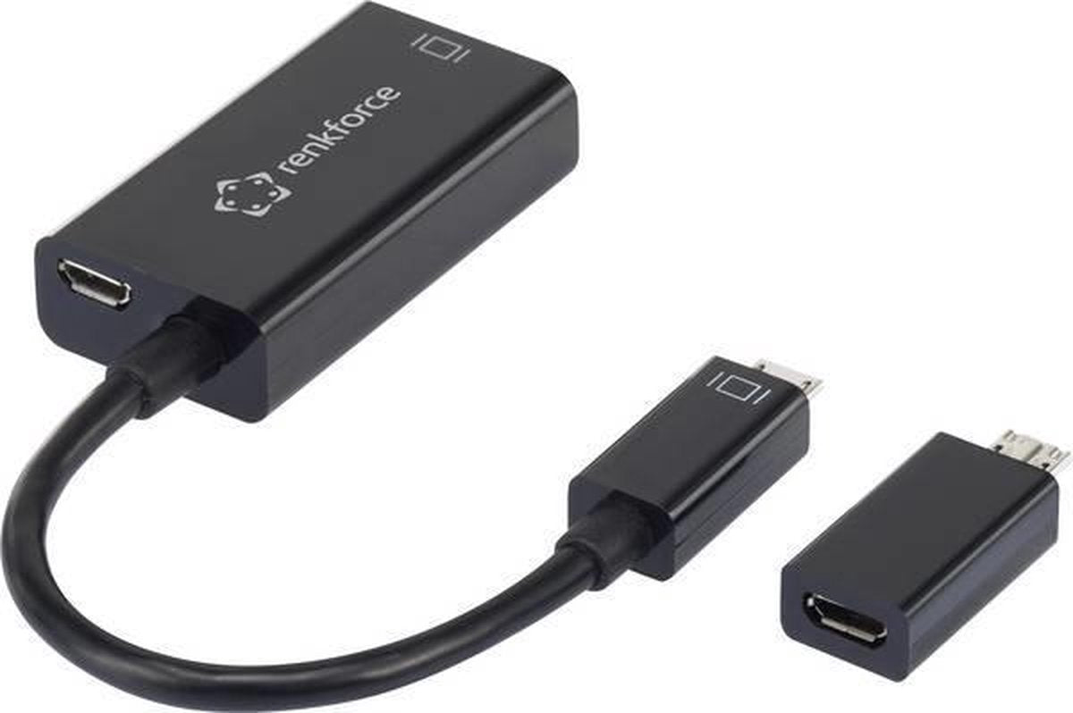 Renkforce RF-4189506 USB / HDMI Adapter [1x Micro-USB 2.0 B stekker - 1x HDMI-bus] Zwart 10.00 cm