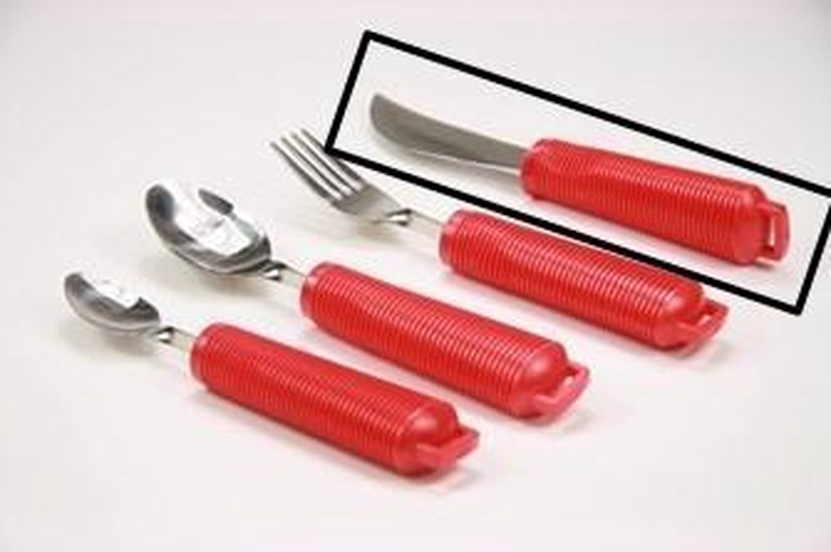 Aangepast bestek met rood handvat kantelmes