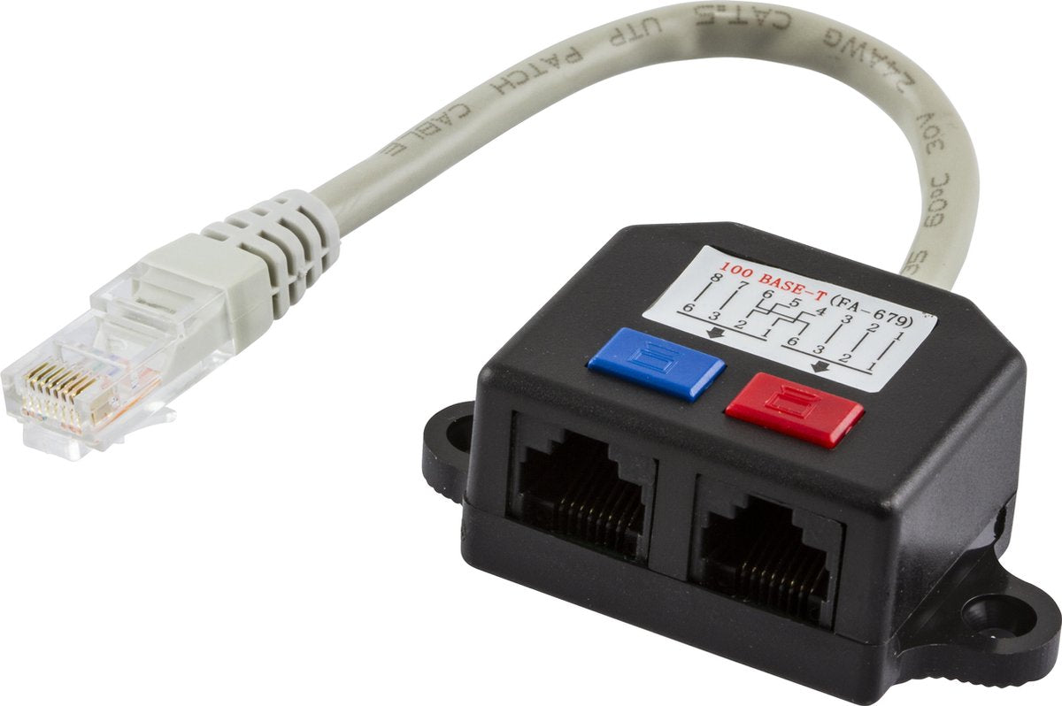Deltaco 679-U 1x RJ45M 2x RJ45F Zwart