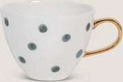 Alinterieur - Keuken -Servies - Thee/Koffiekopje -Wit met bolletjes - Gouden handvat - SET van 2