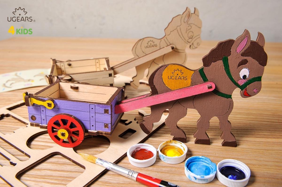 Ugears Modelbouw Kleurenmodel Ezeltje met kar - Hout