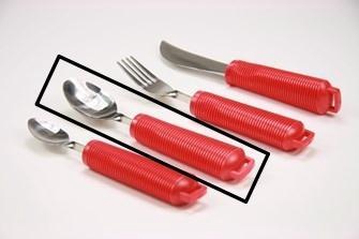 Aangepast bestek met rood handvat eetlepel