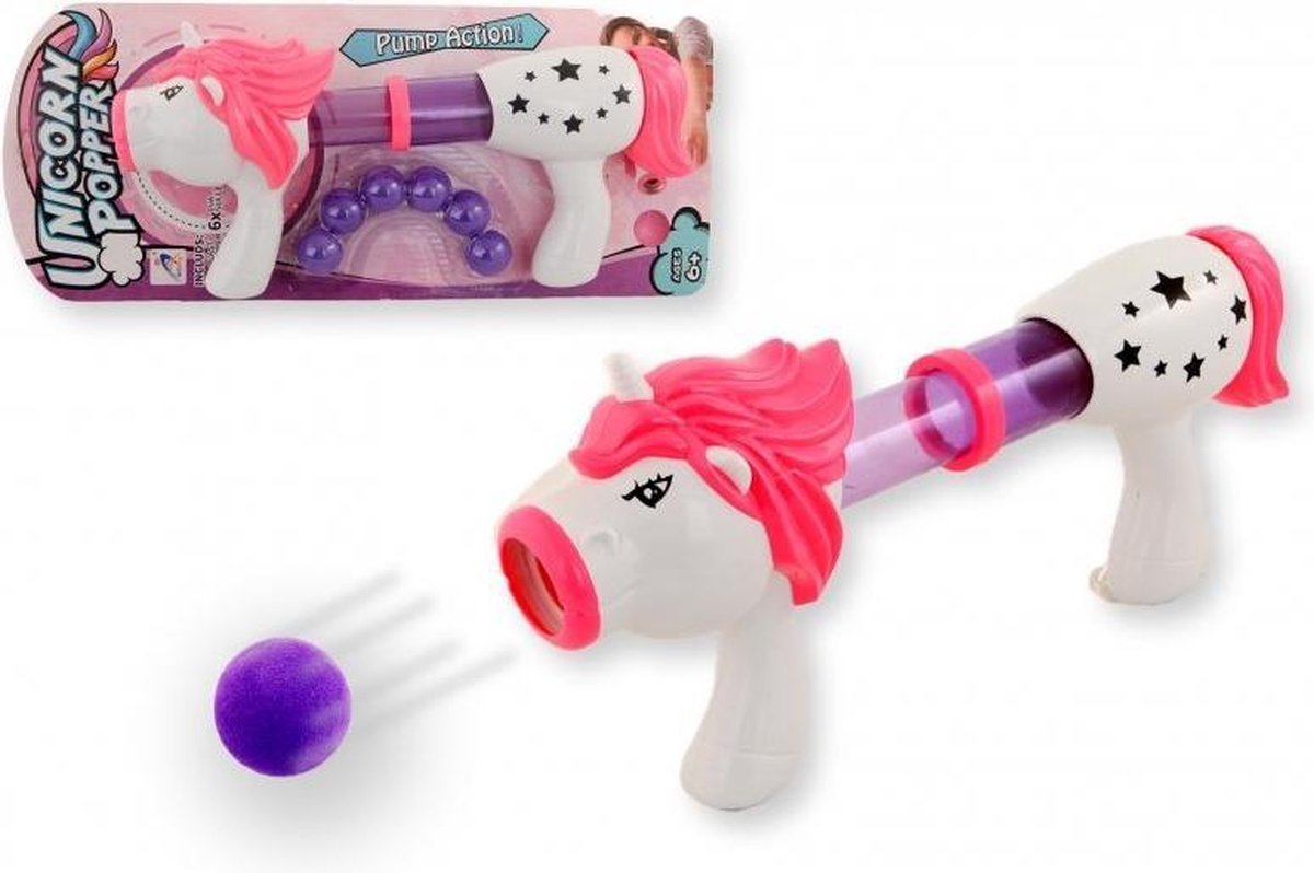 Unicorn popper gun 35cm met 6 ballen
