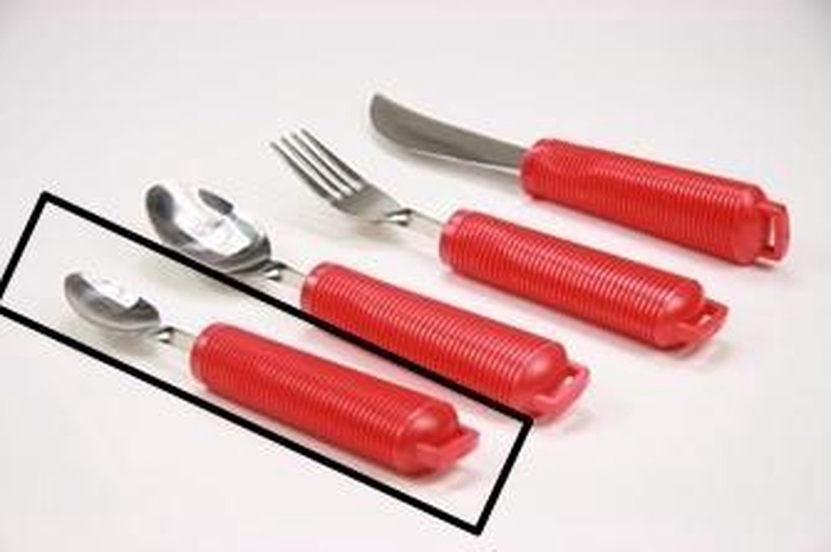 Aangepast bestek met rood handvat kleine lepel