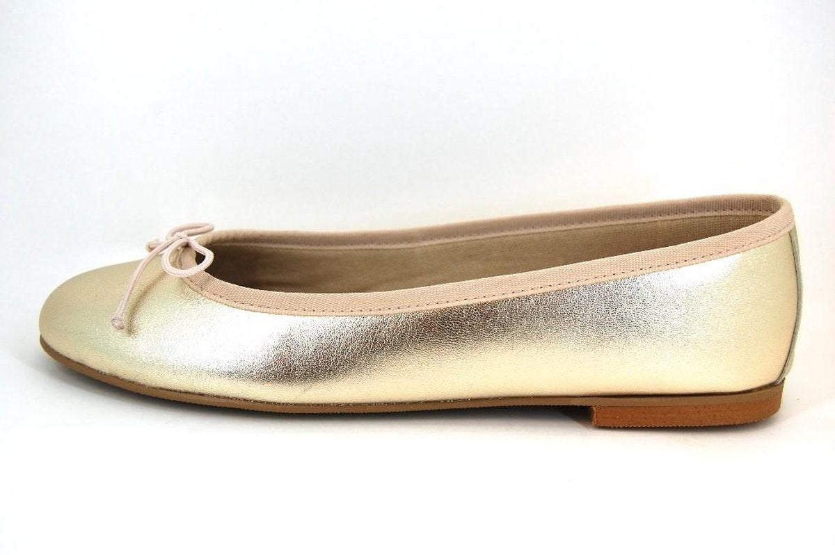 Stravers - Maat 44 Ballerina's goud champagne leer. Grote Maten Flatjes