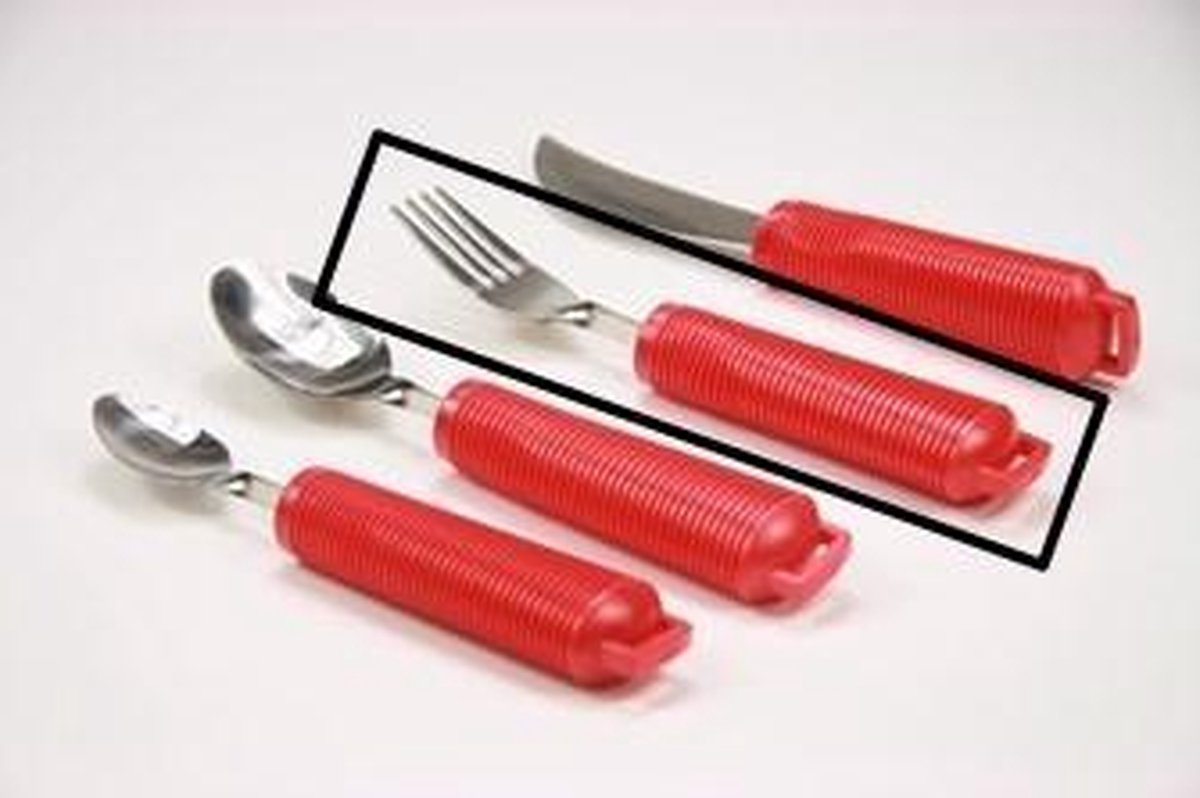 Aangepast bestek met rood handvat vork