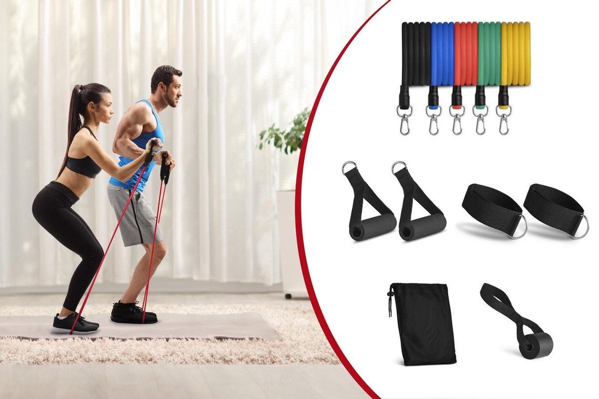 MASCOT ONLINE Workoutset met Opbergtas - 5x Weerstandsbanden - 2/3/4/5/6 kg