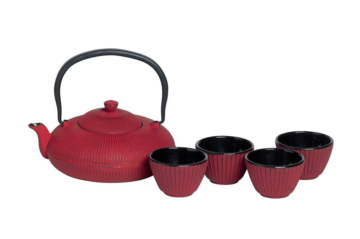 Cosy&Trendy Pumpkin Theeset - 1.2 l - Gietijzer - Rood - Incl. 4 mokjes