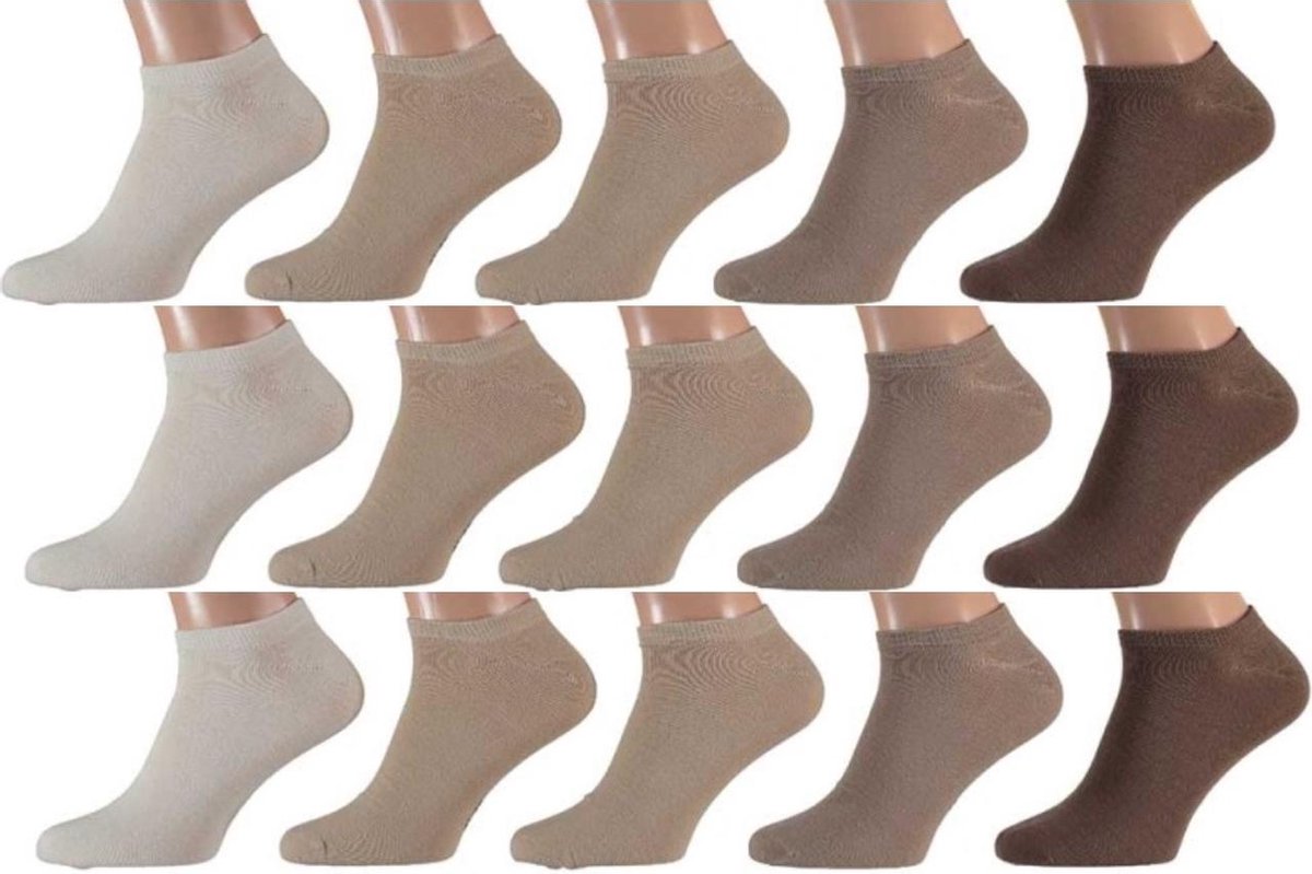 Sneakersokken - Katoen - Multipack - 15 Paar - Beige Mix - Maat 41-46