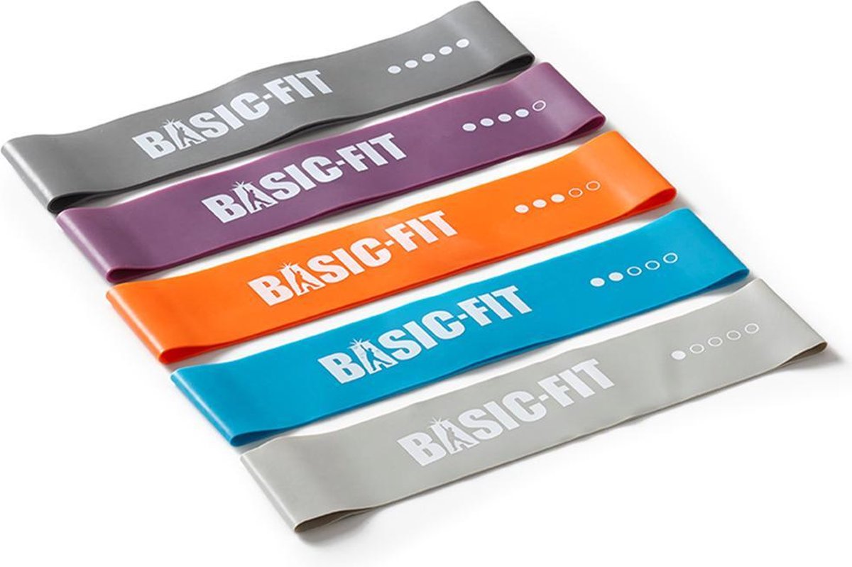Basic-Fit - Weerstandsbanden - Resistance Band - Fitness Elastiek - Booty Bands - Set 5 stuks - Latex