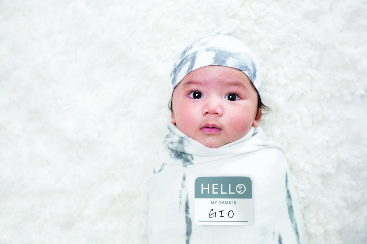 Lulujo Hello World Swaddle & Hat - Marble