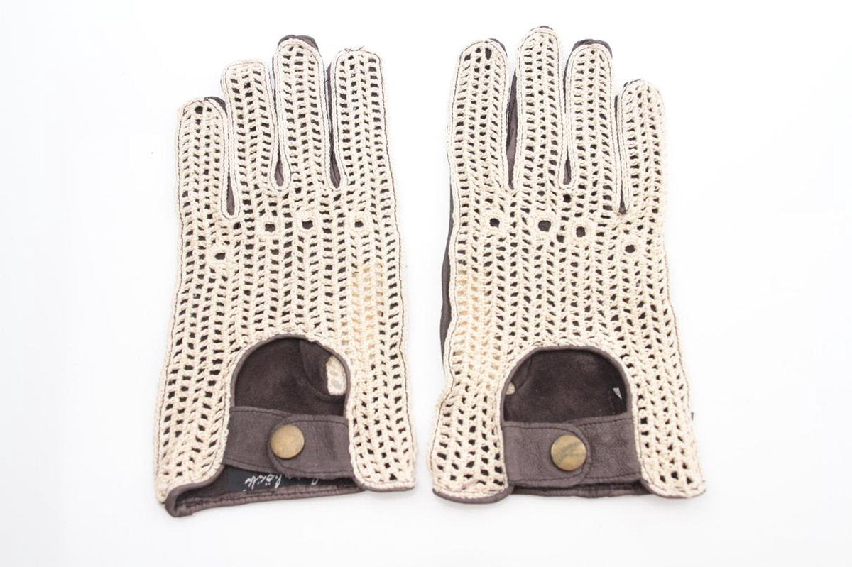 Laimböck espresso crochet - leren autohandschoenen heren | maat 8