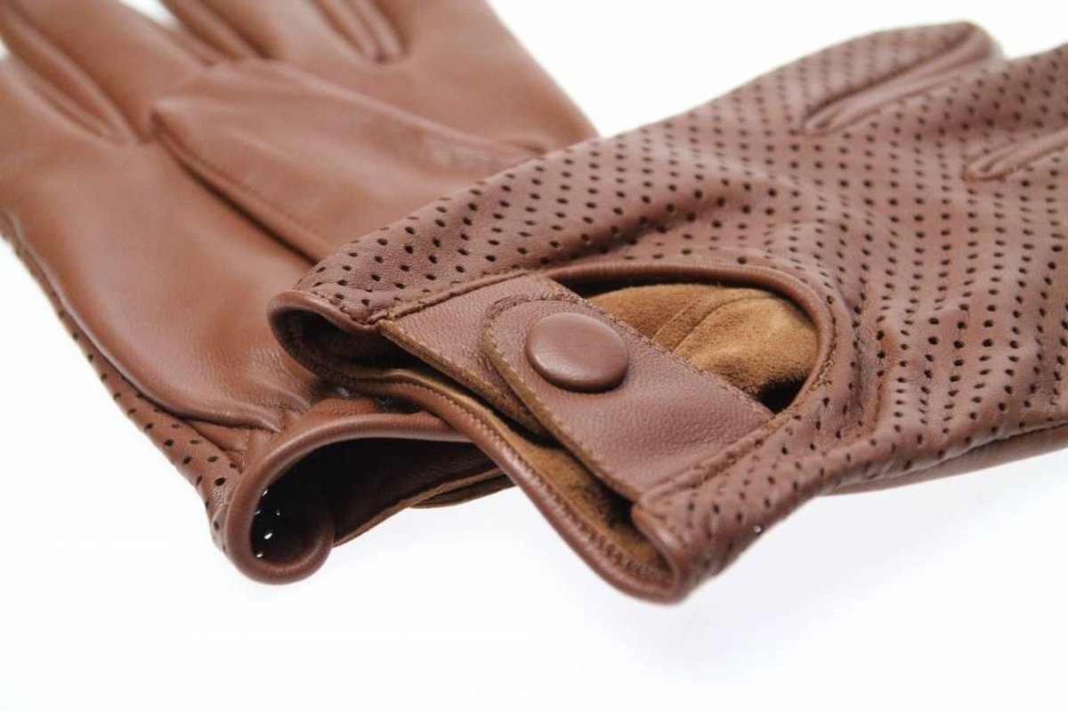 Retro racing mesh leren autohandschoenen nappa bruin | maat M