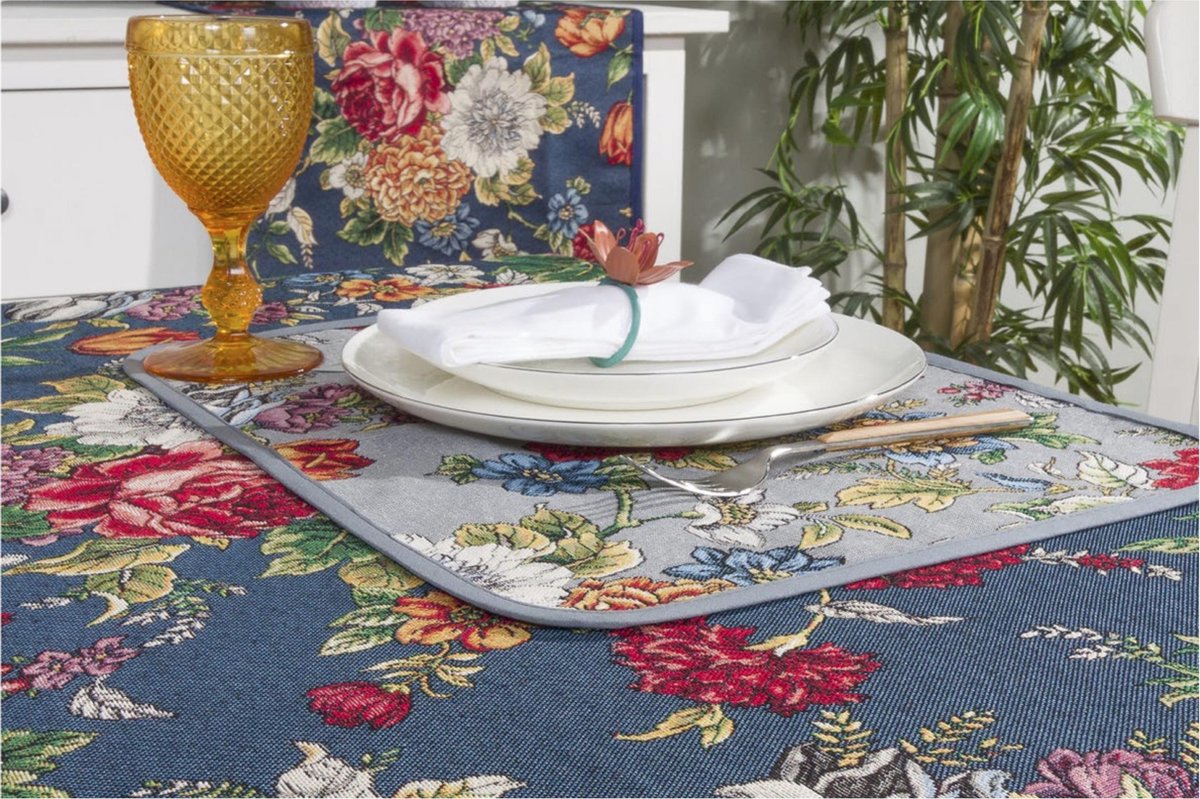 Placemat donkerblauw met kleurige bloemen - Kate Navy