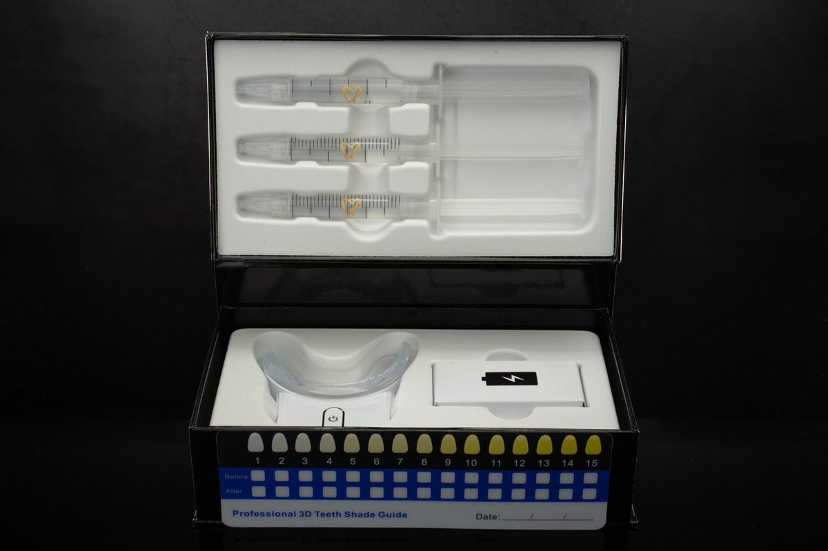 Bellezzastyle: Tandenbleek set - LED KIT "TOUCHKNOP & BLAUW LICHT voor wittere tanden & ROOD LICHT voor tandvlees irritatie"